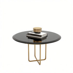 Round Tempered Glass Coffee Table 24 Inch <b>Black</b> Beveled Edge Modern Living Room Furniture Metal <b>Frame</b> - Product Image 1