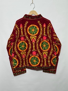Women's Red Velvet Embroidered Blazer <b>Mandarin</b> <b>Collar</b> Floral Hand Embroidery Full Sleeve Autumn Style <b>Jacket</b> in wholesale price - Product Image 6