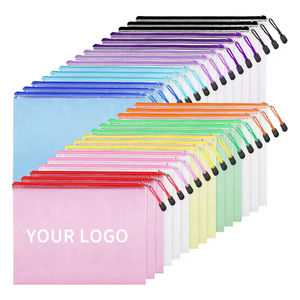 Pochette en maille de bureau avec logo personnalisé, fournitures de papeterie, classeur transparent A4 coloré, sac de documents en plastique imperméable - Product Image 1