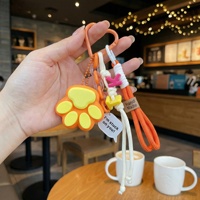 Porte-clés Patte de Chat Orange Kawaii, Breloque de Sac, Fermoir Cœur, Cordon Tressé, Pendentif Empreinte Animale 3D, Accessoires Cadeau Personnalisés
