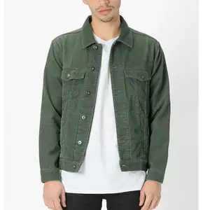 Custom 100% cotton army green corduroy cropped jacket men's cord denim bomber jacket for men