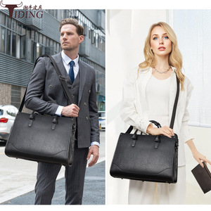 Tiding Genuine Leather <b>Briefcase</b> 15.6 Inch Unisex Business Bag Durable Black - Product Image 2