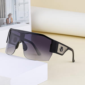 Lunettes de soleil de cyclisme pour femmes Y2K Millennium, UV400, monture PC noire, grandes lunettes de sport demi-cerclées - Product Image 2