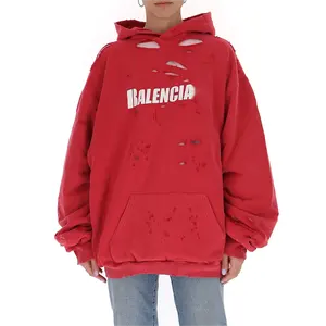 Özel logo baskı sıkıntılı-finish hoodie nedensel tahrip kazak boy damla omuz unisex hoodie sıkıntılı