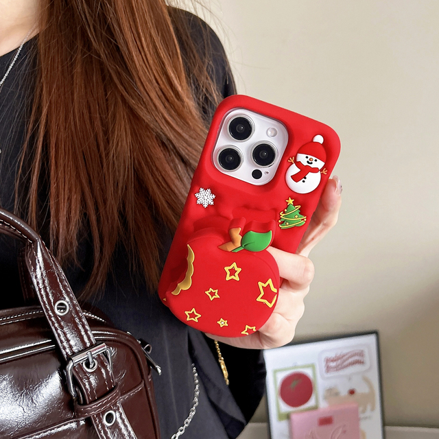 Christmas Snowman Sports Design Red 17/16/15/14/13 Pro Max Luxury for for Phone Case Soft Real-Silicone Shockproof 360
