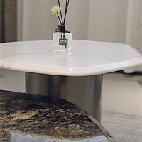 Table basse carrée en marbre naturel de style italien F&J Home, ensemble modulaire de forme personnalisée, design moderne minimaliste, acier inoxydable