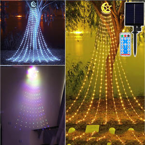 Luna al aire libre Navidad decoración luces impermeable IP65 <span class=keywords><strong>Solar</strong></span> Control remoto pentagrama <span class=keywords><strong>cascada</strong></span> luces para correr - Product Image 5