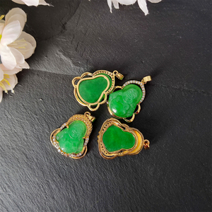 Ожерелье из 18-каратного золота с кулоном Будды, зеленое ожерелье с кулоном из натурального нефрита, религиозное ожерелье из нефрита, кулон Будды со смехом - Product Image 3