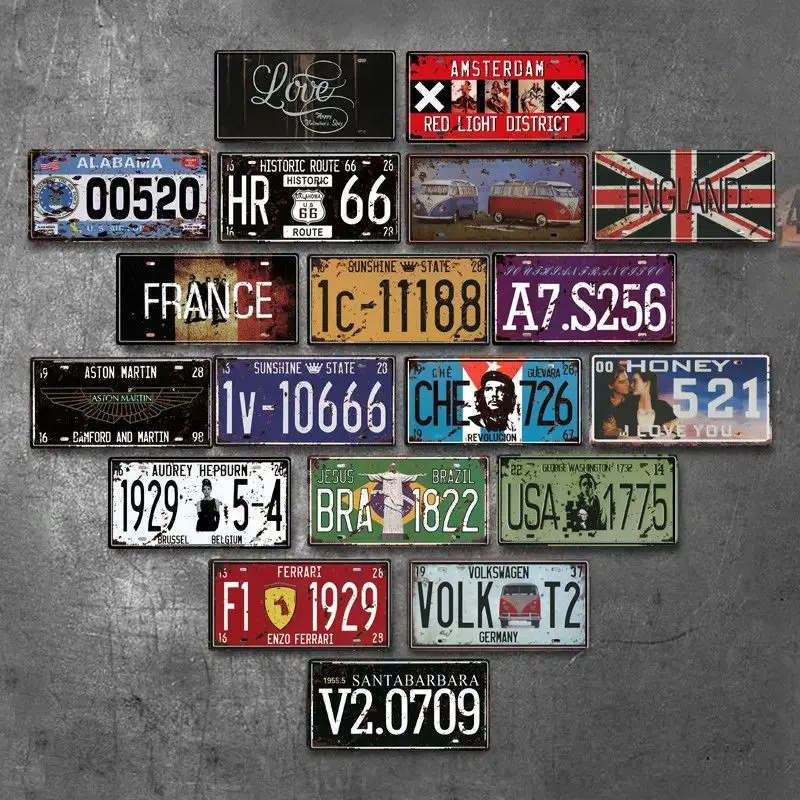 Wall decor home decoration metal craft painting 15*30cm custom car decorative metal aluminum sign car license plate