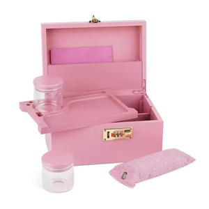 Herbal <b>Mix</b> <b>Box</b> With Rolling Tray Lockable Storage Case For Smoking Accessories Pink Rectangular Design - Product Image 1