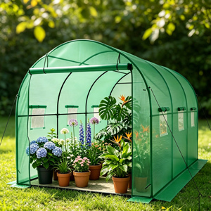 Invernadero Tipo Túnel Impermeable con Estructura de Acero con Recubrimiento en Polvo, Cubierta de PE, Puertas Enrollables con Cierre, Invernadero de Jardín Resistente - Product Image 1
