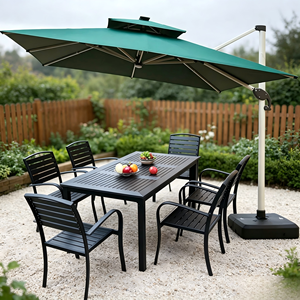Outdoor Furniture Set French Coffee <b>Table</b> <b>Plastic</b> Wood Dining Set for Courtyard Villa Hotel & Park Use - Product Image 3