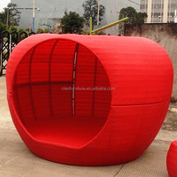 Lit de soleil rouge en osier pour jardin Style tropical Resort Hôtel Loisirs Rotin Bain de soleil Lit pomme Mobilier d'extérieur Cocoon Lounger