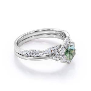 แหวนแต่งงานสไตล์อาร์ตเดโคสำหรับผู้หญิง เงินแท้ 925 ประดับมอสอาเกต 1.25 กะรัต แบบฝังหนามเตย - Product Image 2