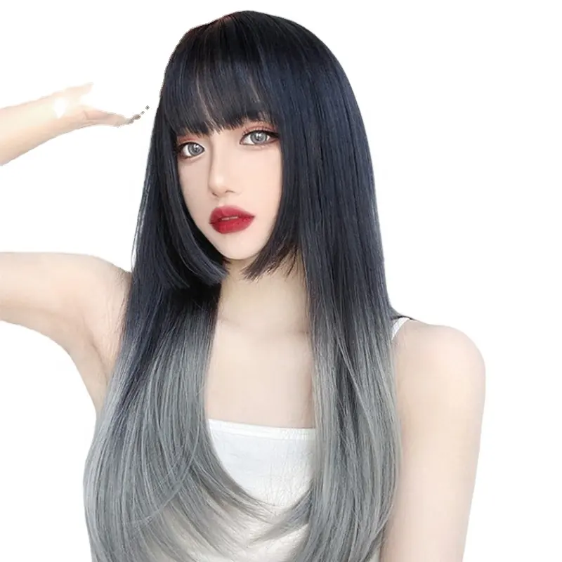 The Most Gorgeous Korean Wigs Fashion High Density Wig Summer Grey Color Female Japanese Long Straight Hair