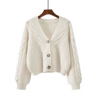 V-Ausschnitt Strickpullover Geflochten Damen Winterkleidung Gestrickter Cardigan Kurze Jacke Strickoberteil