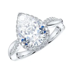 Perhiasan bagus 14k emas putih bentuk pir berlian cincin pertunangan cakar pengaturan cincin wanita