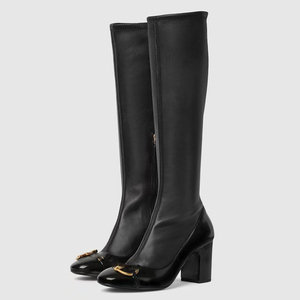 High Chunky Heels Square Toe Shoes Metal Buckles Suede Side Zipper <b>Boots</b> Women's Retro Style Knee High Booties - Product Image 1