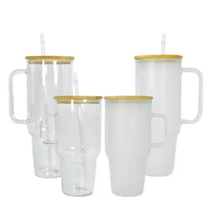 2024 USA Chine entrepôt produits écologiques 32oz 40oz tasse en verre sublimation clair verre dépoli gobelet tasses avec poignée