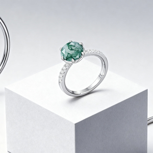 925 Серебряное квадратное кольцо из натурального мха с агатом под заказ, ювелирные изделия из натурального драгоценного камня для женщин, обручальные кольца с камнями - Product Image 4