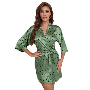 Bata de baño de satén con cinturón de lunares para mujer, ropa de baño de seda para casa, SPA, Hotel, Verano - Product Image 2