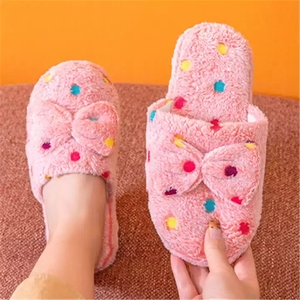 Cute Bow Women <b>Slippers</b> Spring <b>Soft</b> Non Slip Breathable Indoor Bedroom Warm Fur Footwear - Product Image 2