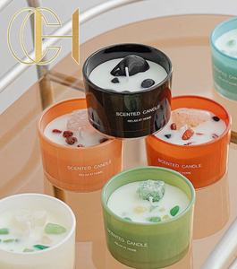 Prix d'usine C & H <span class=keywords><strong>bougie</strong></span> parfumée personnalisée avec cristal naturel décoration de la maison pot en verre de cire de soja personnalisé étiquette personnelle - Product Image 6