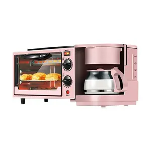 Máquina de desayuno 3 en 1 de tamaño familiar, cafetera por goteo de 600ML, plancha antiadherente, horno tostador de 9L