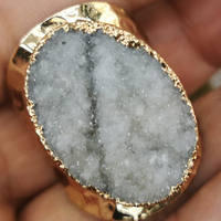 Bague ovale ronde en pierre naturelle, anneau en cristal naturel, plaqué or, bijoux, décoration à la main, 1 pièce