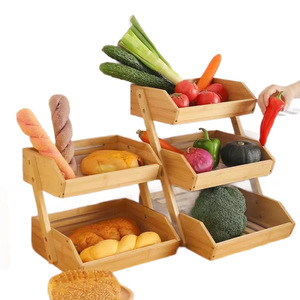 Wooden Three Tier <b>Kitchen</b> Storage Rack 3 Floors Multifunctional Organizer For Bread Fruit Vegetable Storage - Product Image 5