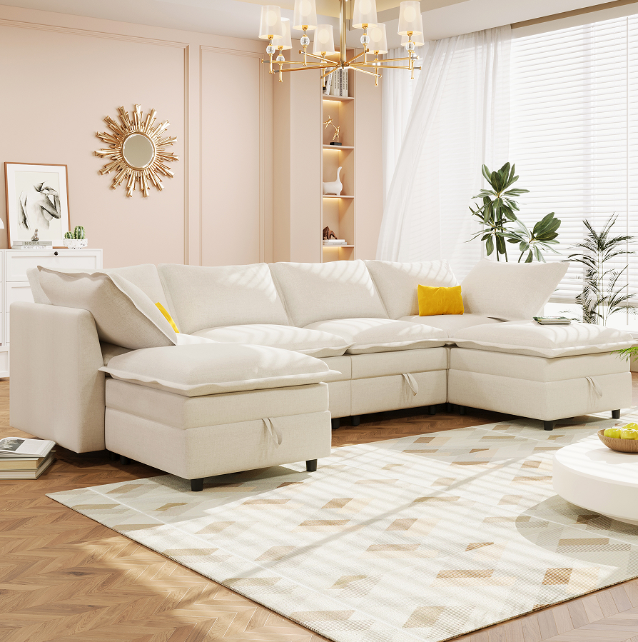 Beige + Polyester + 6 Seat