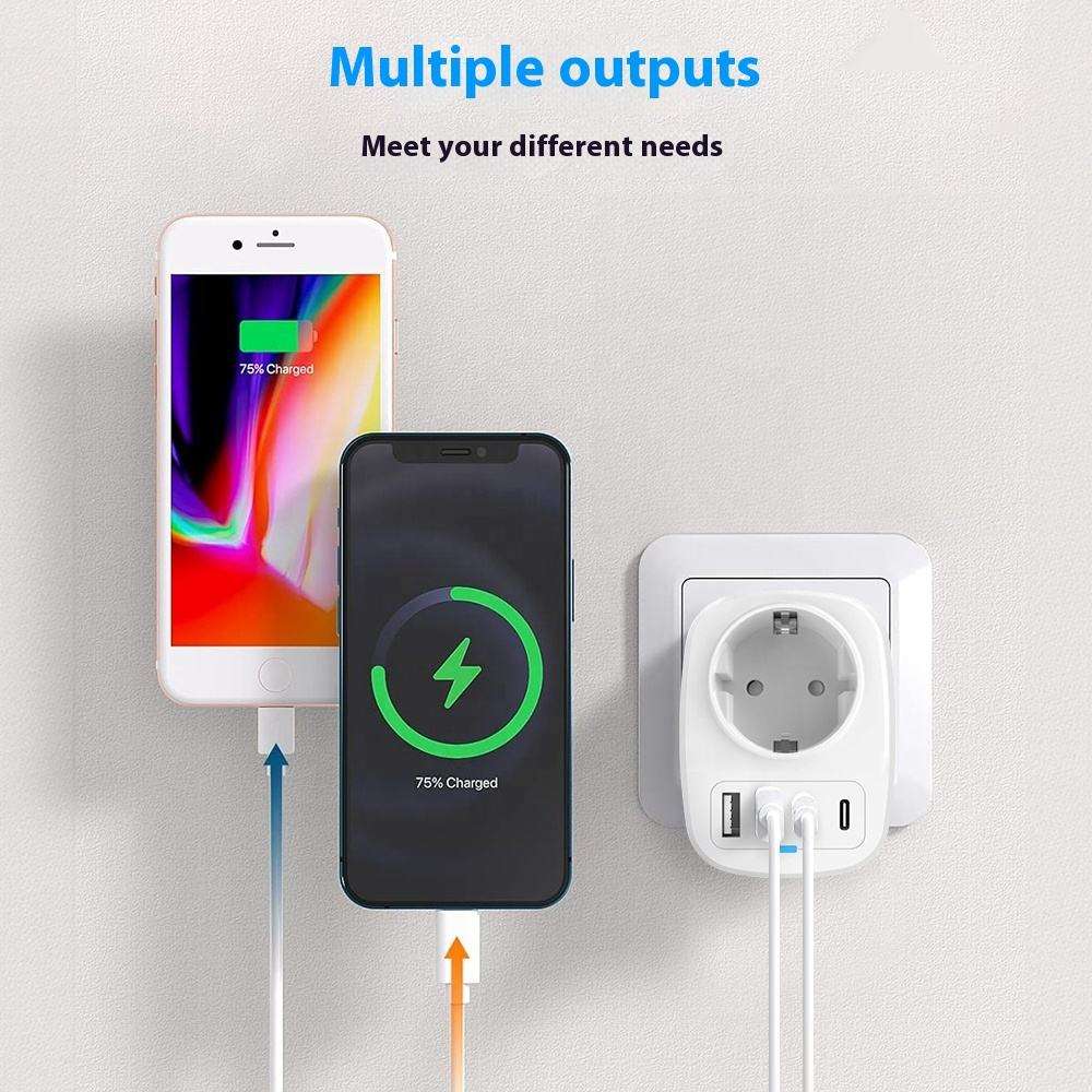 HONPNK European to USA EU to US Plug Adapter Travel Converter for Europe EU Spain France Type C/E/F Plugs to US Power Adapter