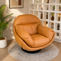 Fauteuil Chaise Longue en Cuir PU Orange Chaud, Fauteuil d'Appoint Moderne Rembourré Effet Nuage, Base Stable Antidérapante pour Hôtel et Salon