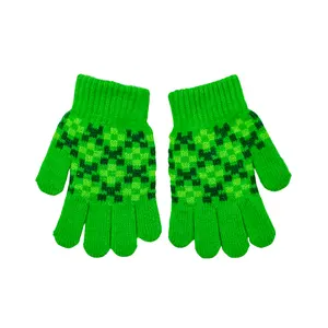 Factory OEM Kids warm popular green plaid magic glove