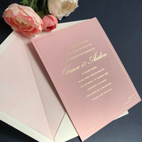 Cartes de vœux personnalisées en papier coton avec estampage à chaud argenté holographique de luxe rose, impression de cartes postales, texte doré