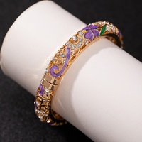1 pièce Bracelet ethnique en alliage ajouré avec motifs papillon et trèfle, incrusté de strass et émaillé - Bijou porte-bonheur tendance pour femme