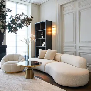 अनुकूलित कपड़े सोफे दौर कमरे में रहने वाले सफेद सोफा सेट नई डिजाइन घुमावदार 6 सीट बड़ा सोफे