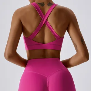 Phụ nữ mở lại Yoga Áo ngực U cổ nhanh khô phòng tập thể dục tác động cao tập thể dục áo ngực mềm Workout Activewear chạy chéo dây đeo áo ngực thể thao