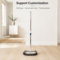 Serpillère plate en chenille réutilisable avec manche télescopique en acier inoxydable, tampon en microfibre lavable et essorage manuel pour tous types de sols