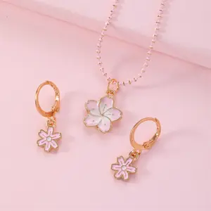 Novo produto 2023 cinco pétalas flor colar brincos conjunto rosa cerejeira flor sonho menina jóias finas colares