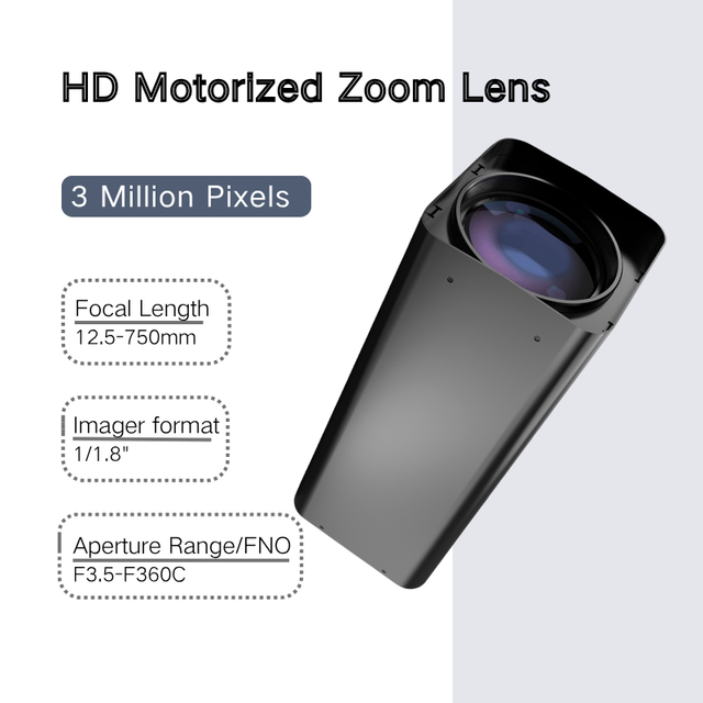 HD Motorized Zoom Lens 3MP 12.5-750mm 60X C Mount F3.5-F360C DC Auto Iris Manual Focus Industrial Optical Component