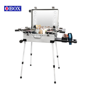Estuche de maquillaje profesional Obox con espejo LED iluminado, soporte de aluminio portátil para almacenamiento en el hogar y uso en viajes. - Product Image 1