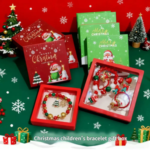 Lot de bijoux fantaisie pour enfants : <span class=keywords><strong>Bracelet</strong></span> perlé de Noël, boîte cadeau, ensemble de bijoux pour fête de Noël, jouet, bague, élastique à cheveux, pince d'oreille pour filles - Product Image 1