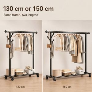 <span class=keywords><strong>Porte</strong></span>-<span class=keywords><strong>manteau</strong></span> sur pied en métal à double barre, structure en acier, quatre roulettes, crochets latéraux, pour chambre, entrée, <span class=keywords><strong>vestiaire</strong></span> - Product Image 2