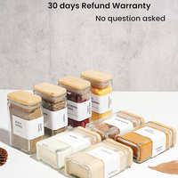 Lot de 12 bocaux en verre transparent de 4 oz carrés réutilisables pour le stockage du sel et du poivre de cuisine avec couvercle en bambou et étiquettes Vente en gros