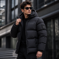 Blouson matelassé avec logo personnalisé, veste d'hiver noire à capuche pour homme, épaisse et chaude, streetwear, vêtements d'extérieur