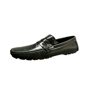 Mocassins en cuir véritable pour homme, vert foncé, talon plat, embossés, à enfiler, chaussures décontractées pour affaires - Product Image 5