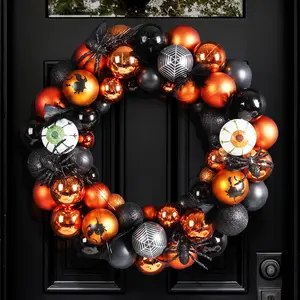 Couronne d'ornement d'halloween noir et orange décoration de jardin d'halloween couronne d'halloween pour porte d'entrée