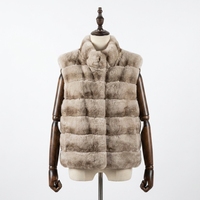 Gilet court décontracté coupe-vent en fourrure de lapin Rex véritable gris taupe pour femme, avec empiècements et col mandarin à bouton unique