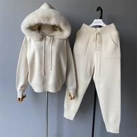Ensemble deux pièces personnalisé pour femme : pull à capuche en laine tricotée respirant et pantalon large avec logo frontal